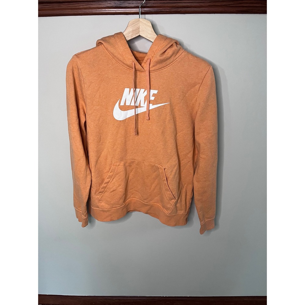 Nike Sportswear Essential Fleece Hoodie Orange Futura Logo Pullover Mens Medium